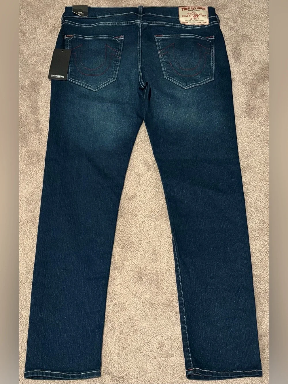 True Religion Rocco Relaxed Skinny Jeans Men’s Size 34x32 Dark Wash NWT No Flap